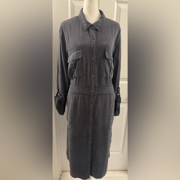 Billy T Button Down Long Sleeve Washed Black 100% Lyocell Dress XL Measurement - Picture 1 of 8